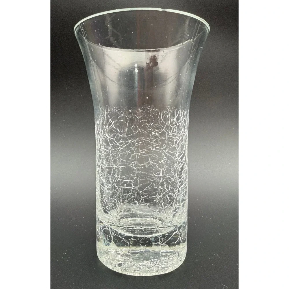 Clear Crackle Glass Shot Glass Flared Rim‎ Heavy Base Decorative 4in Vintage